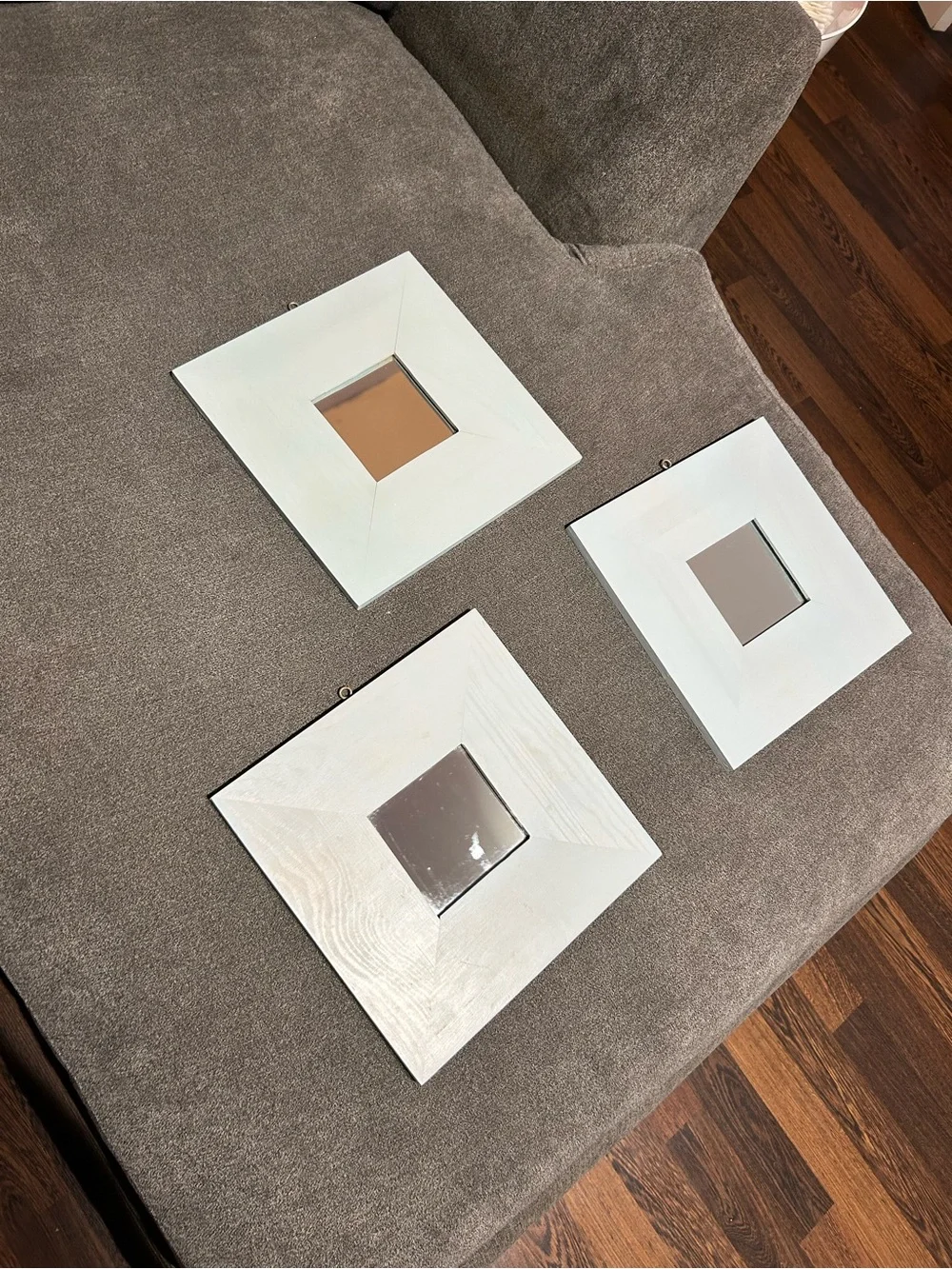 Set of 3 White Square Wall Mirrors - Contemporary Home Wall Decor (10in X 10in)